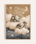 Baby Elephants Nursery Art in gray and beige for nursery wall art