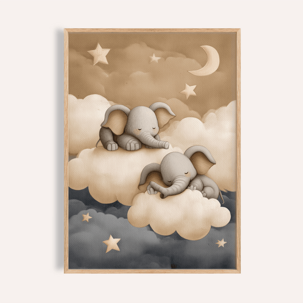 Baby Elephants Nursery Art in gray and beige for nursery wall art