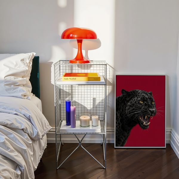 Wildlife Wall Art with bold red, black panther in study room