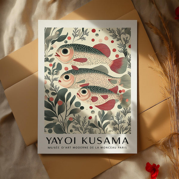 Graphic fish illustration in Wall Art of Fish format with leaf details.