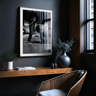 High-contrast wildlife poster print with layered elephant bodies