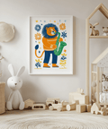 Saxophone Lion Art Print, multicolored, music-themed wall art, kids' room