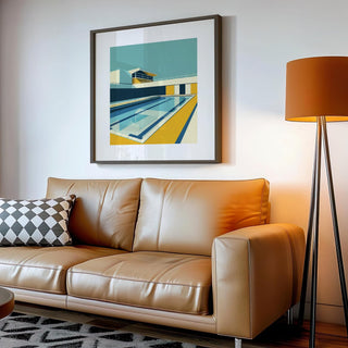 Blue and yellow minimalistic art wall decor for contemporary living rooms