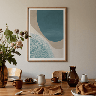 Minimalist geometric print poster with circle and curved bands, Modern Minimalist Print