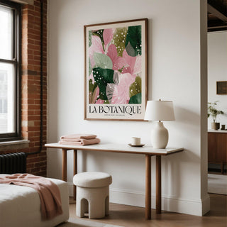 High quality art prints used as statement decor in a minimalist office.