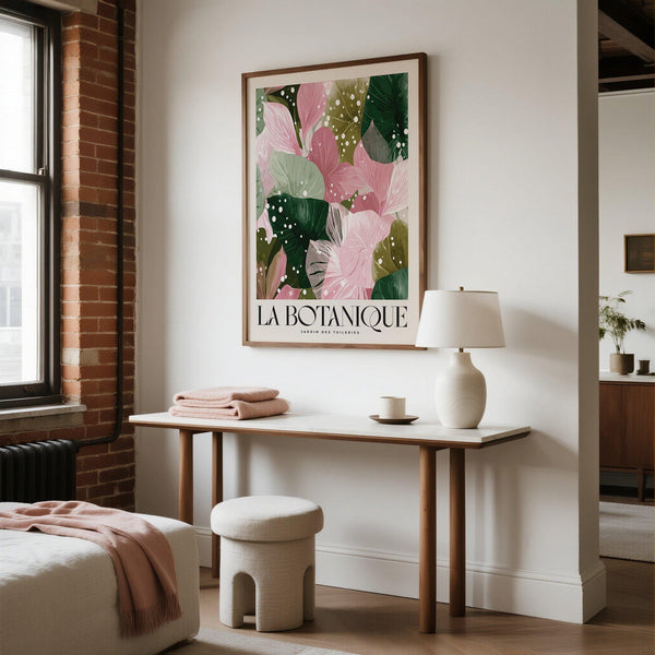 High quality art prints used as statement decor in a minimalist office.