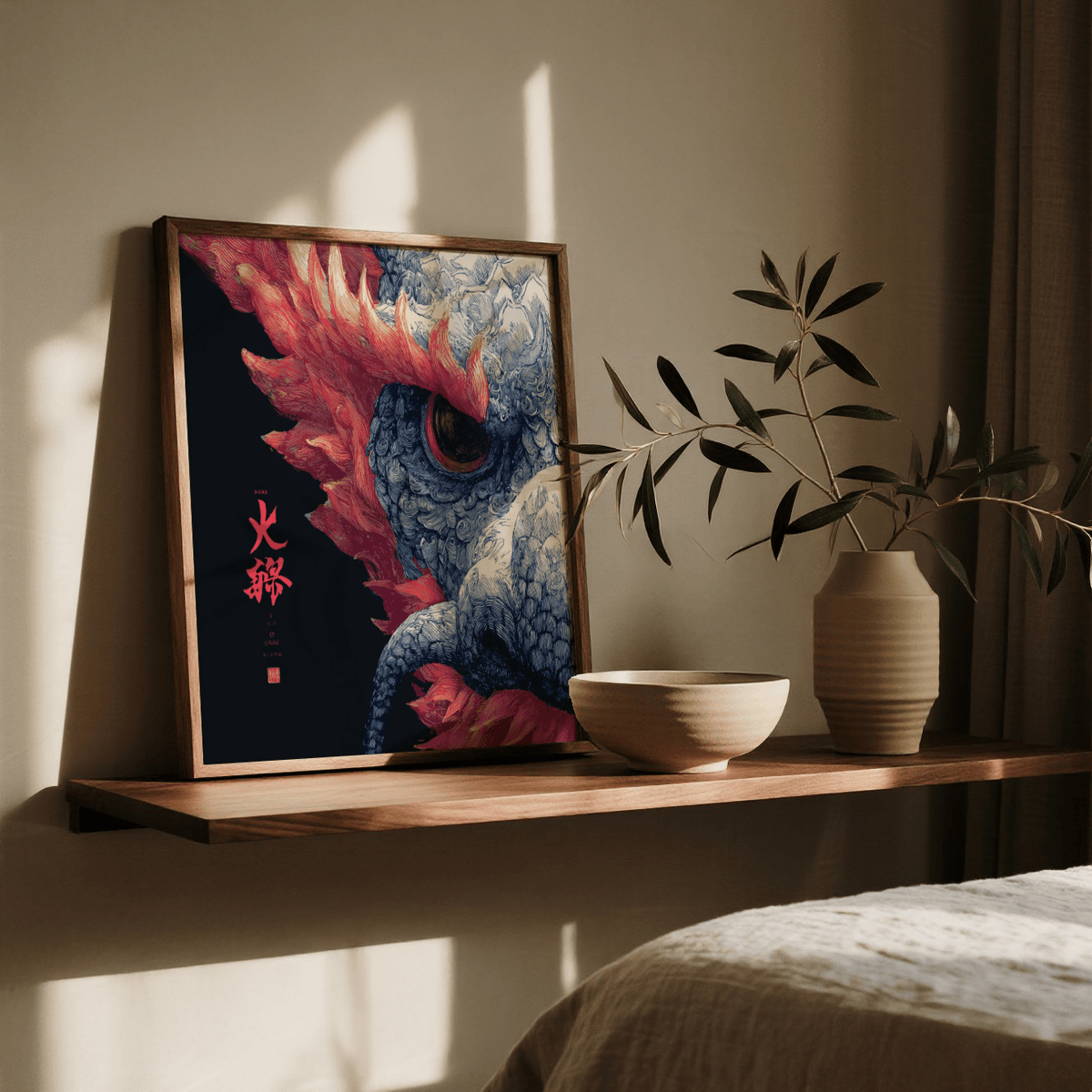 Red Dragon Art poster, Black, Brown, Gray for hallway accent
