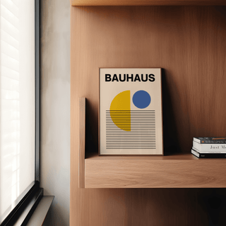 Modern Geometric Lines Art poster with Yellow and Blue for bedroom