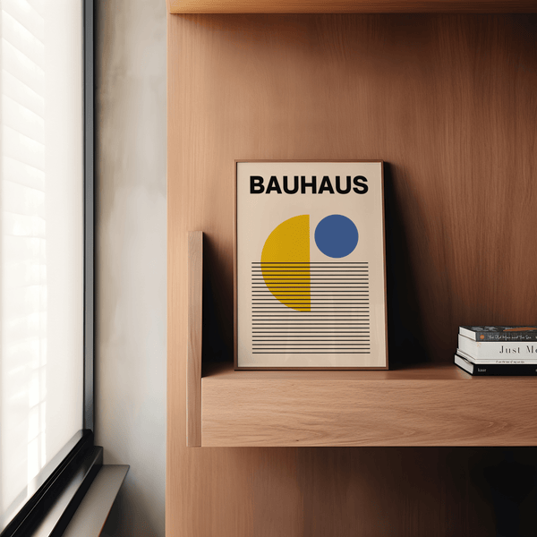 Modern Geometric Lines Art poster with Yellow and Blue for bedroom