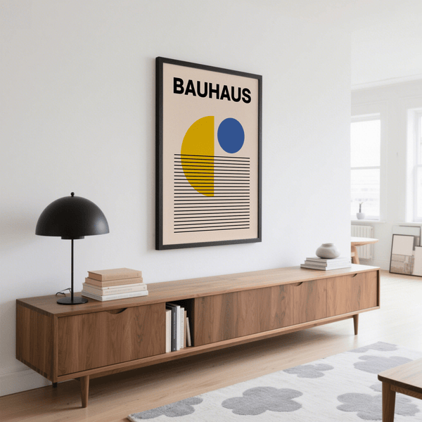 Minimalist Geometric Lines Art wall art in Yellow and Blue for hallway