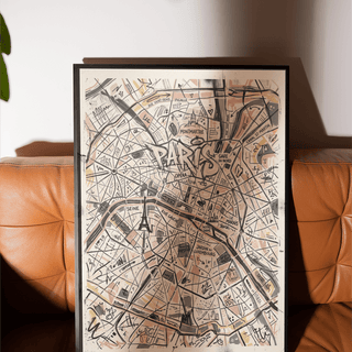 Sketch-style city map wall art print highlighting Gare du Nord and Opéra labels