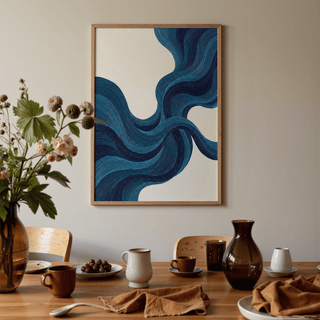 Blue Line Wall Art abstract design in blue and beige for home office