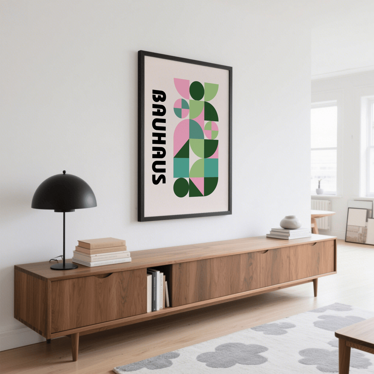Modern Graphic Print featuring Pink modern shapes for entryway poster