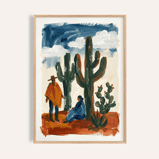 Desert Cactus Wall Art with Blue and Green for living room print