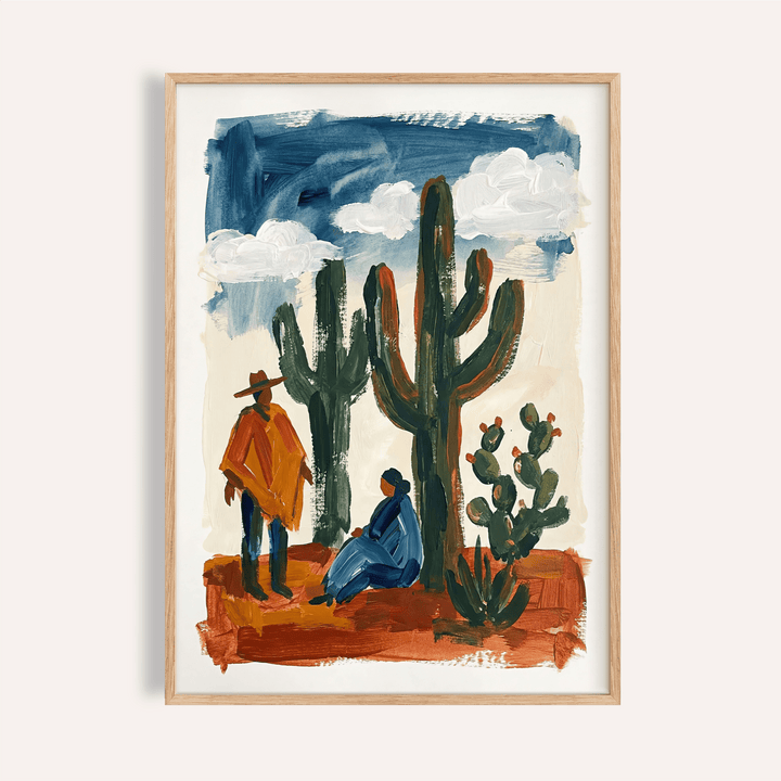 Desert Cactus Wall Art with Blue and Green for living room print