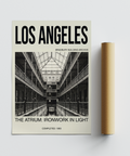 Los Angeles Architecture Art Print in beige and black and white with Bradbury Building atrium scene