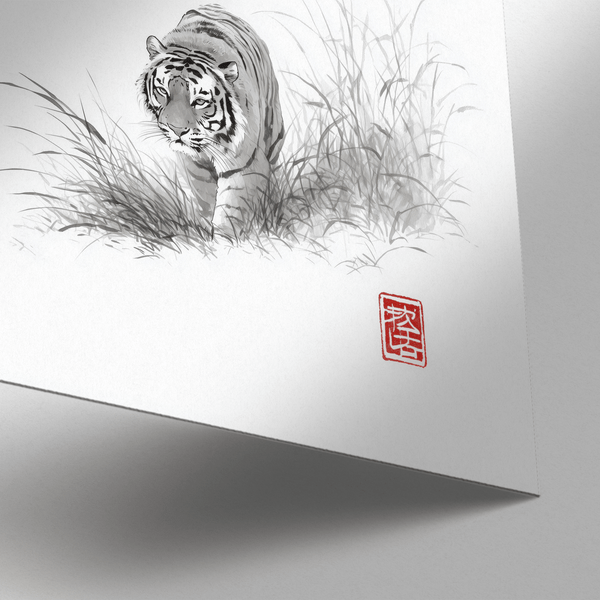 Tiger Ink Art in gray and white for stylish dining room wall