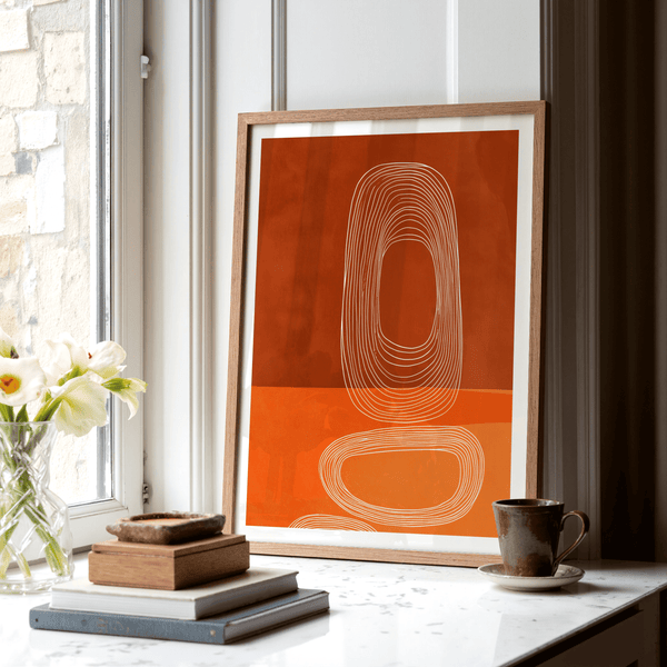 Geometric Bauhaus-style print featuring nested elongated ovals