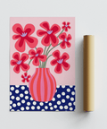 Colorful Flower Poster print with cheerful Pink flowers for living area wall art