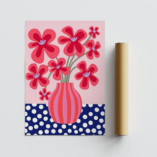 Colorful Flower Poster print with cheerful Pink flowers for living area wall art