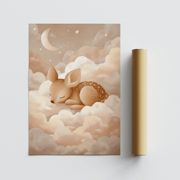 Pink and Beige Sleeping Deer Wall Art as wall art for children’s space
