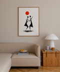 Modern folk-style wall art print of two elongated figures in motion