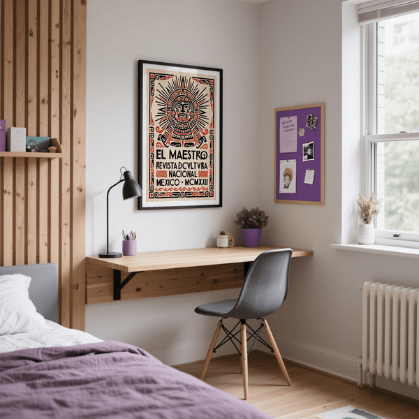 Vintage-style Mexican Culture Poster with bold sun rays, framed border, and stacked Spanish lettering