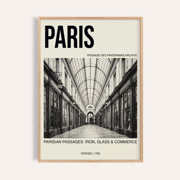 Parisian Passage Art Print poster showing vaulted glass arcade and central perspective