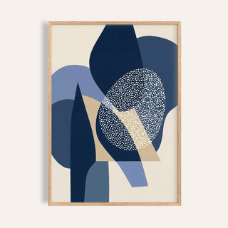Blue Abstract Print wall art for living room in Blue, Beige, White, and Brown