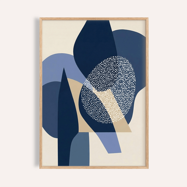 Blue Abstract Print wall art for living room in Blue, Beige, White, and Brown