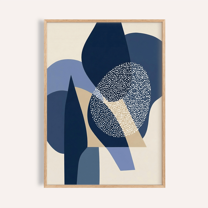 Blue Abstract Print wall art for living room in Blue, Beige, White, and Brown
