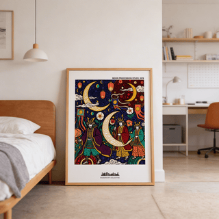 Japanese Festival Print wall art with three robed figures carrying flags