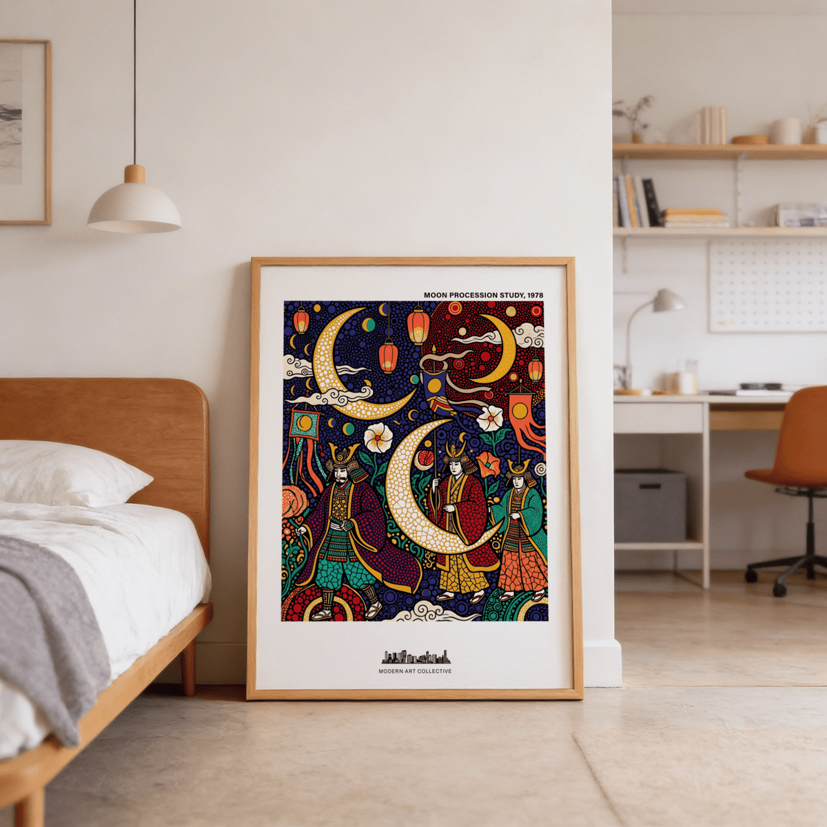 Japanese Festival Print wall art with three robed figures carrying flags