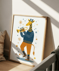 Playful Giraffe Music Art Print, multicolored, living room wall decor