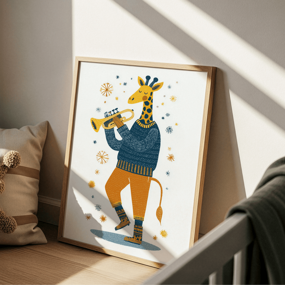 Playful Giraffe Music Art Print, multicolored, living room wall decor