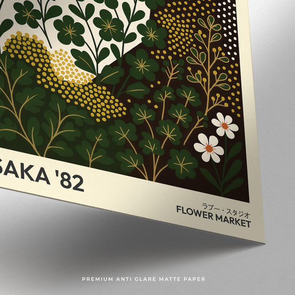 Mid-century inspired modern nature wall art with clovers and blossoms