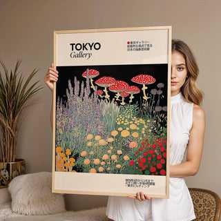 Wall art floral prints vintage style with striking mushroom detail