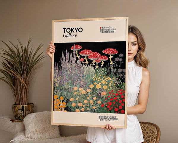 Wall art floral prints vintage style with striking mushroom detail