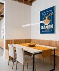 Japanese style Ramen Poster, blue, white, pink, for dining area wall art