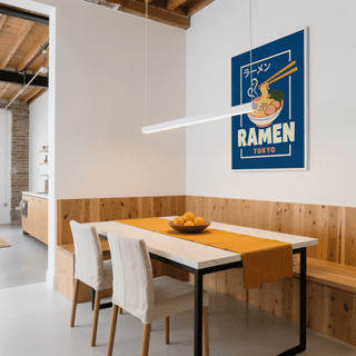 Japanese style Ramen Poster, blue, white, pink, for dining area wall art