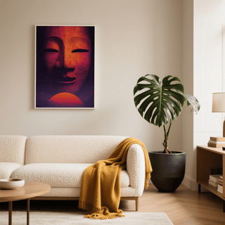 Modern bedroom with Dreamy Mask Wall Art in pink hues print