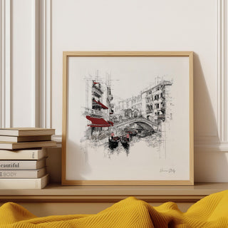 Venice Italy wall art print square with canal and gondolas