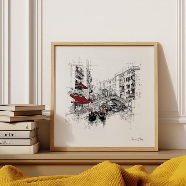 Venice Italy wall art print square with canal and gondolas