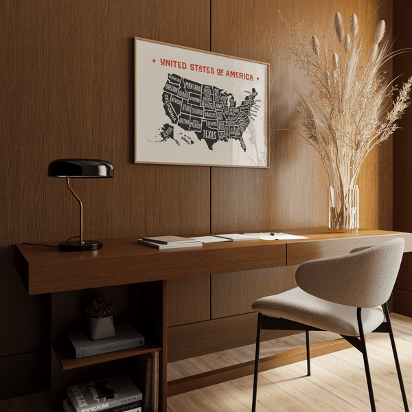 Minimalist US Map Poster, Beige tones, office art print