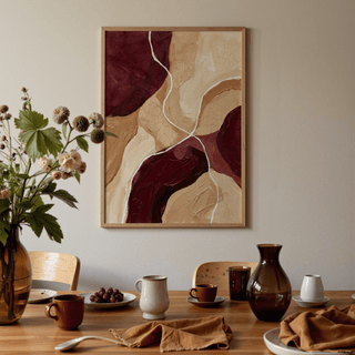 Abstract Burgundy Print, gallery-style art print with beige, brown, red hues