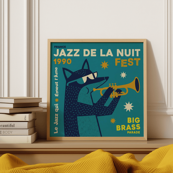 Jazz Festival Art Print using Green and Yellow for music lovers wall art