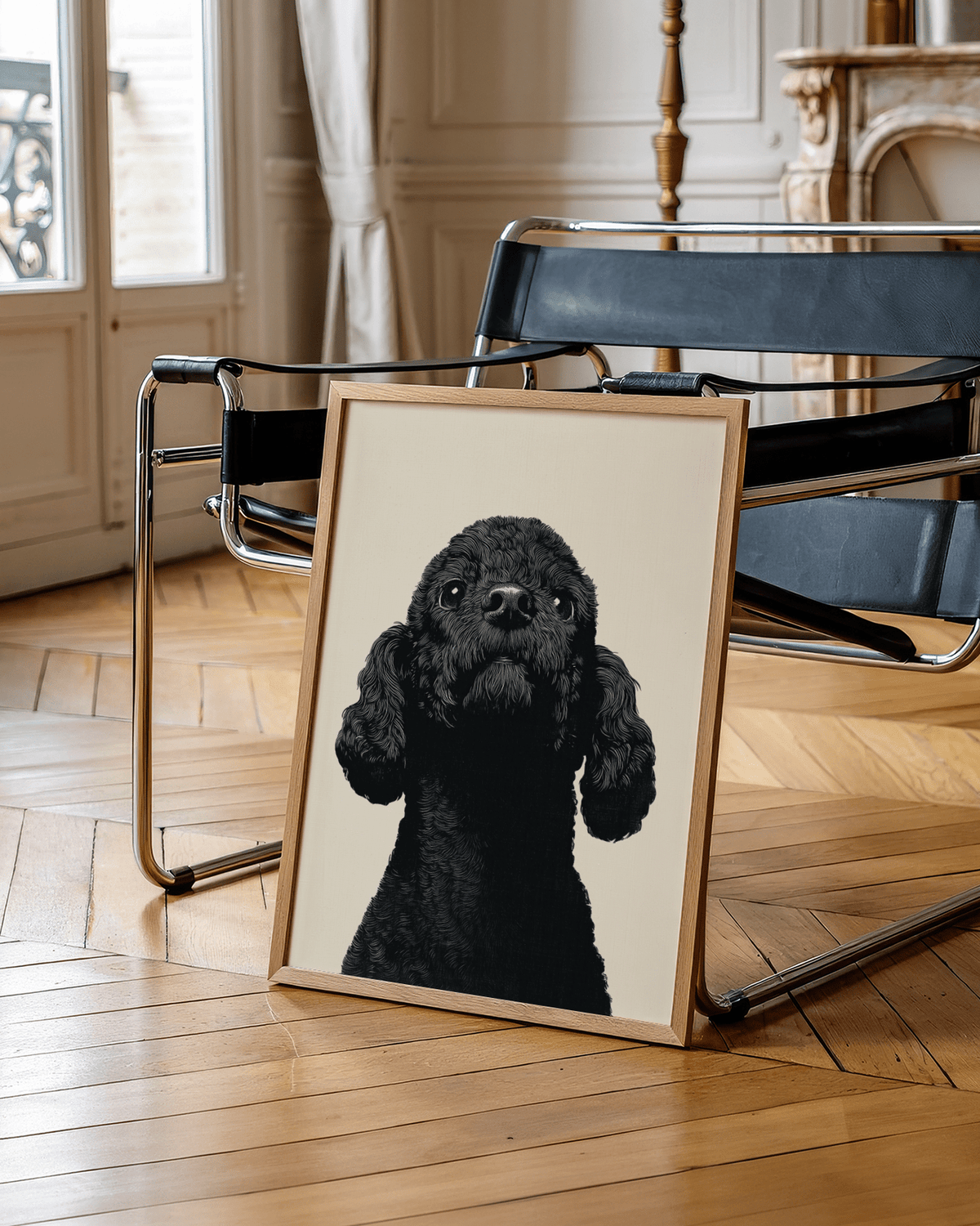 Beige and Black Poodle Wall Art print for bedroom, wall art