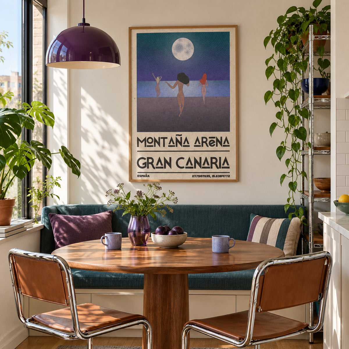 Beach Figures Art Print shown in a breakfast nook (frame not included)