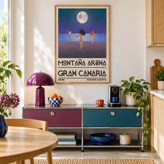 Beach Figures Art Print shown in a kitchen above a coffee station (frame not included)