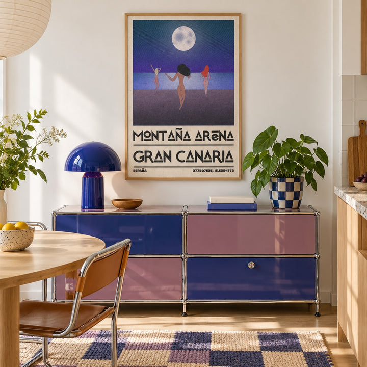 Beach Figures Art Print shown in a playful retro modern room (frame not included)